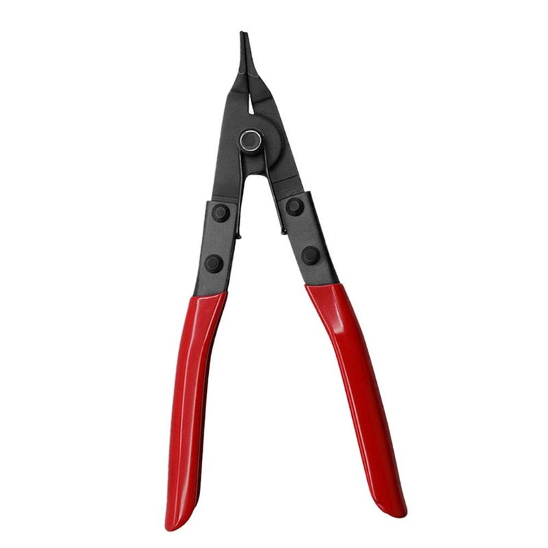 Transmission circlip pliers, flat-jaw steel circlip pliers, built-in spring for assisted removal, flat head with bite design.